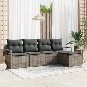 Conjunto de Sofá de Jardim de 5 Peças com Almofadas Cinza em Polyratta