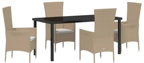 Conjunto de Jantar de Jardim 5 pcs Bege Claro, Preto