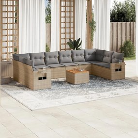 vidaXL 11 pcs conjunto sofás de jardim c/ almofadões vime PE bege