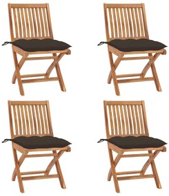 vidaXL Cadeiras de jardim dobráveis c/ almofadões 4 pcs teca maciça