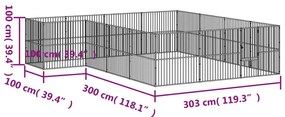 Parque para cães com 16 painéis aço galvanizado preto
