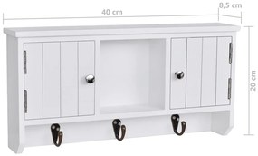 Armário de parede p/ chaves e joias com portas e ganchos