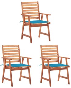 Cadeiras de jantar p/ jardim 3 pcs c/ almofadões acácia maciça