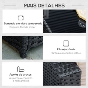 Conjunto de Móveis de Jardim de Vime PE Conjunto de 7 Peças Mesa Sofás