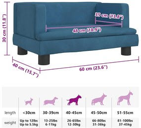 Cama para cães 60x40x30 cm veludo azul