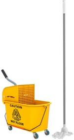 HOMCOM Balde de Limpeza com Esfregona e Rodas Capacidade de 20 L Sistema de Escurridor e Pega de Transporte 45x26,5x70 cm Amarelo