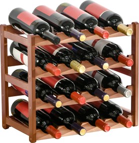 HOMCOM Suporte 16 Garrafas Bambu Prateleira Vinho 4 Níveis Organização Elegante 43x23,5x38cm Marrom | Aosom Portugal