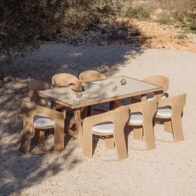 Conjunto De Mesa Retangular 200x100 Cm Em Madeira De Acácia E Azulejos Dubai E 8 Cadeiras De Jardim Em Rattan Sintético Omarel Tapioca Bege - Sklum