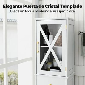 Armário alto para casa de banho estreito com gaveta 40 x 30 x 168 cm, 2 portas e 3 prateleiras branco