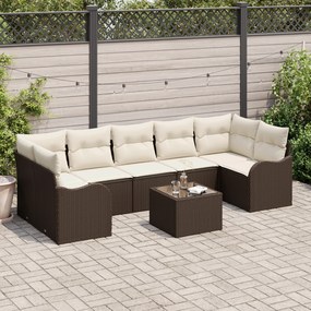 Conjunto de Sofá de Jardim vidaXL de 8 Peças com Almofadas Castanho Vime Poliéster