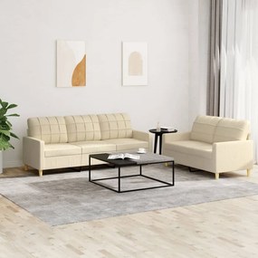 3201308 vidaXL 2 pcs conjunto de sofás com almofadões tecido cor creme