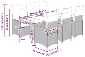 7 pcs conjunto de bistrô para jardim c/ almofadões vime PE bege