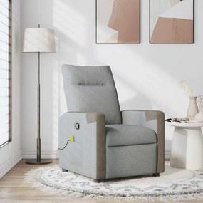 vidaXL Poltrona de massagens reclinável tecido cinzento-claro