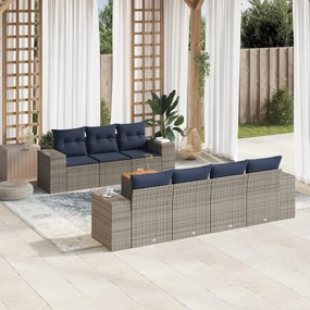 vidaXL 8 pcs conjunto sofás p/ jardim c/ almofadões vime PE cinzento