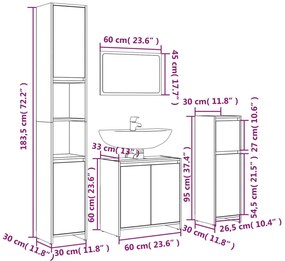 4 pcs Conjunto móveis casa de banho madeira proc. cinza sonoma
