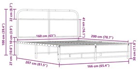 Estrutura de cama sem colchão 160x200cm metal carvalho sonoma