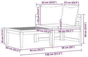 2 pcs conj. lounge de jardim c/ almofadões branco nata acácia