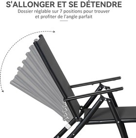 Conjunto de 2 espreguiçadeiras, espreguiçadeira dobrável, encosto ajustável em 7 posições, estrutura em alumínio, 64 x 134 x 95 cm, preto