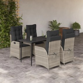 5 pcs conjunto de jantar p/ jardim c/ almofadões cinzento claro