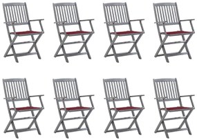 vidaXL Cadeiras de exterior dobráveis 8pcs c/ almofadões acácia maciça