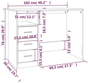 Secretária c/ gavetas 102x50x76 derivados madeira cinza cimento