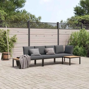 3 pcs conjunto de sofás p/ jardim c/ almofadões alumínio preto