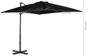 Guarda-sol cantilever com poste de alumínio 250x250 cm preto