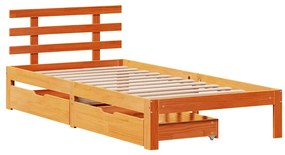Estrutura de cama c/ gavetas 90x190cm pinho maciço castanho-mel
