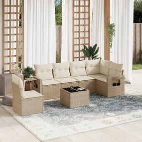 7 pcs conjunto de sofás p/ jardim com almofadões vime PE bege