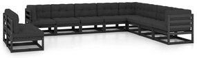 10 pcs conjunto longue jardim c/ almofadões pinho maciço preto