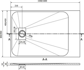 Mexen Hugo base para duche retangular SMC 150 x 80 cm, branco - 42108015