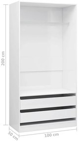 Roupeiro 100x50x200 cm derivados de madeira branco brilhante