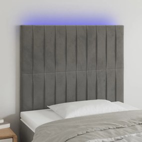 Cabeceira cama c/ luzes LED veludo 100x5x118/128cm cinza-claro