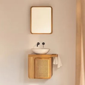 Conjunto De Móvel De Casa De Banho Suspenso 60x40 Cm Em Madeira De Teca Georgy Madeira De Teca & Cimento Redondo Branco Ø40 Cm Zavion - Sklum