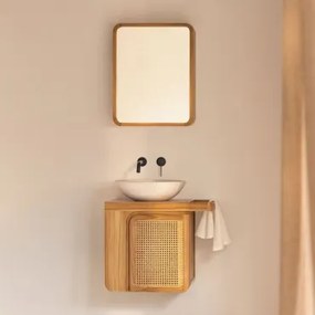 Conjunto De Móvel De Casa De Banho Suspenso Em Madeira De Teca Georgy Madeira De Teca & Cimento Redondo Branco Ø40 Cm Zavion & - Sklum