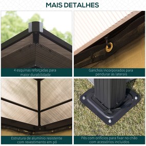 Pérgola para Jardim 3x3,6m Pérgola para Exterior Anti UV Teto de Polic