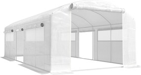 Outsunny Estufa Túnel 6x3x2 m com 3 Portas Enroláveis, 6 Janelas com Rede e Estrutura de Aço Galvanizado Branco | Aosom Portugal