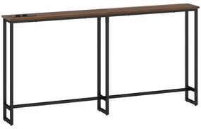 HOMCOM Mesa de Consola Estreita Consola com Estação de Carga Estrutura de Aço Estilo Industrial para 160x20x80 cm Marrom Rústico | Aosom Portugal