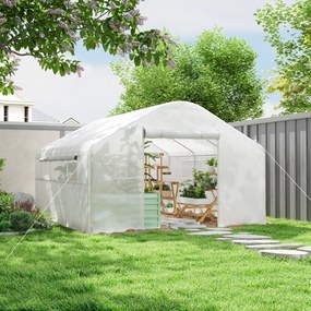 Estufa de jardim 4 x 3 x 2 m com portas enroláveis e janelas amplas, estufa tipo túnel, branca