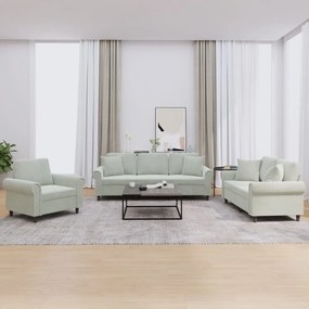 3202190 vidaXL 3 pcs conjunto de sofás com almofadas veludo cinzento-claro
