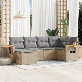 6 pcs conjunto de sofás p/ jardim com almofadões vime PE bege
