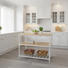 Armario de cozinha com grande bancada 60 x 120 x 90 cm, prateleira para micro-ondas com 3 níveis Cor carvalho + branco