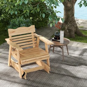 Cadeira de baloiço de madeira independente com braços altos assento curvo para varanda jardim 80 x 81 x 87 cm Natural