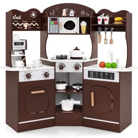 Cozinha de canto de madeira para brincar com luzes, sons e acessórios - rosa