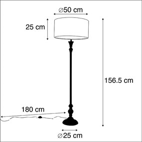 Candeeiro de pé preto com cortina de veludo pavão dourado 50 cm - Clássico Clássico / Antigo