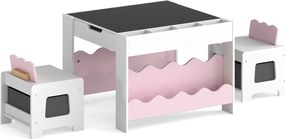Conjunto de Mesa e 2 Cadeiras Infantis, 66 x 64 x 48 cm, Tabuleiro Reversível, Rosa