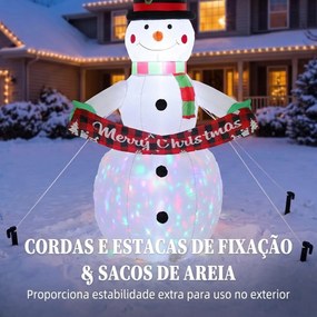 Boneco de Neve Insuflável de Natal 205 cm com Luzes LED e Música para Jardim, Pátio, Terraço e Casa