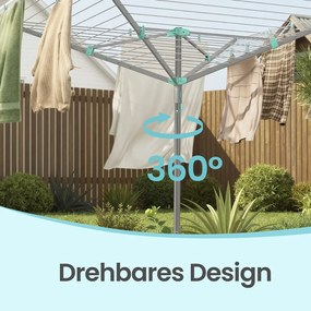 Estendal de roupa giratório 179,2 x 179,2 x 199 cm, 60 m de corda, Prateado