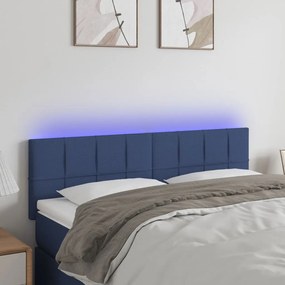 Cabeceira de cama c/ luzes LED tecido 144x5x78/88 cm azul