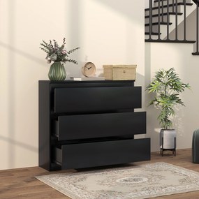 Cómoda com 3 gavetas 80 L x 39 P x 73 A cm, móvel de arrumação de linhas simples para o quarto, interior, preto
